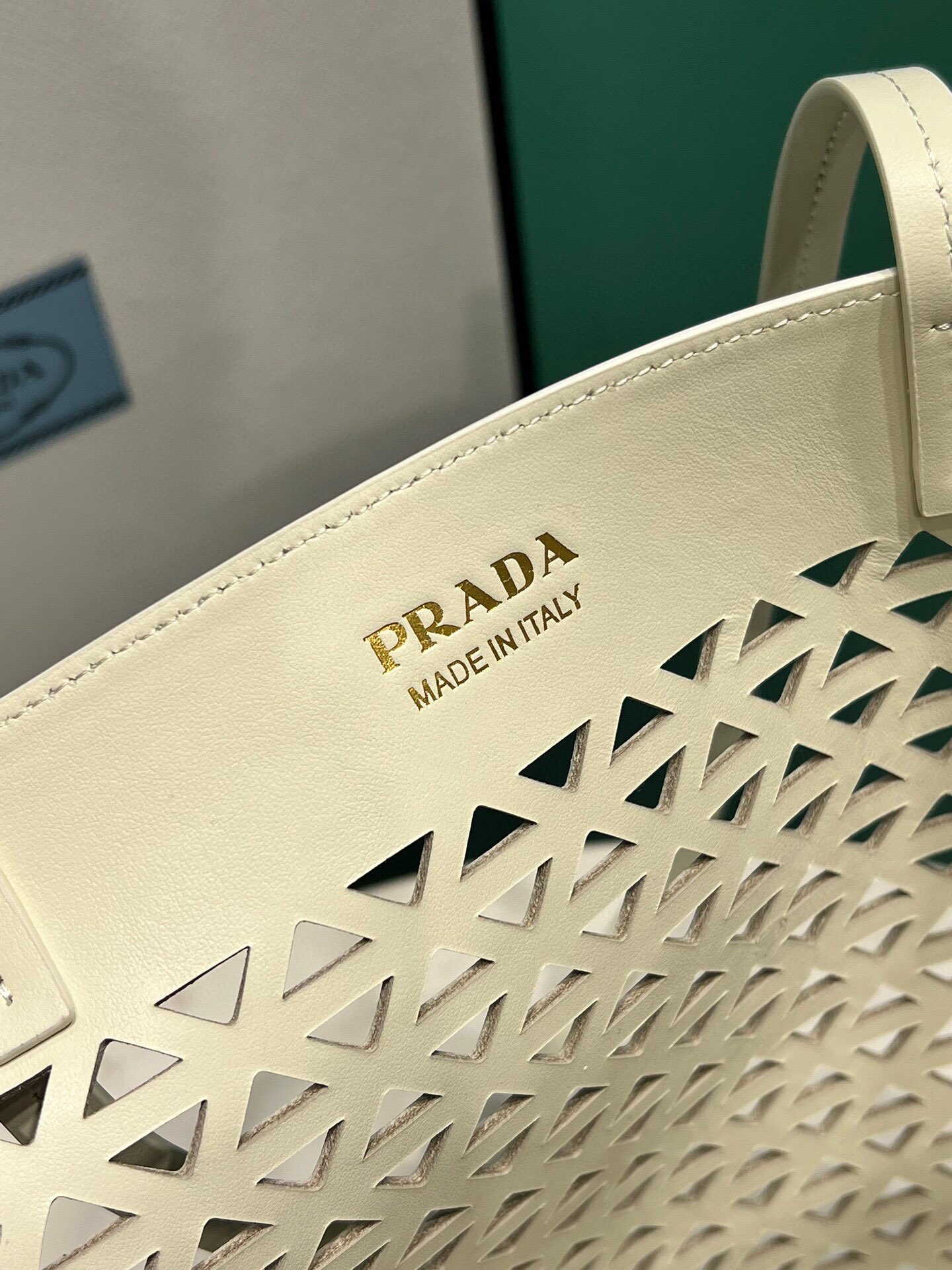 Prada Large Perforated Leather Tote Bag Handbag White 1BG503